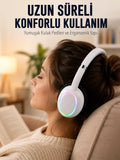 Beyaz Kablosuz Bluetooth Kulaklık Mikrofonlu Ergonomik Kulak Üstü Tasarım
