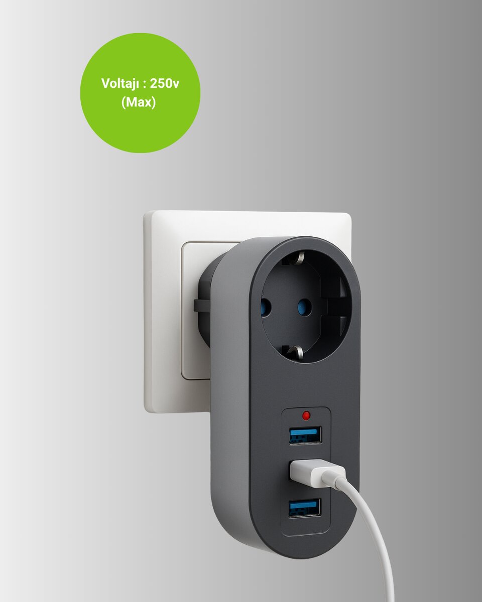 Çocuk Korumalı Termal Priz – 3'lü USB Şarj ve Akım Koruması