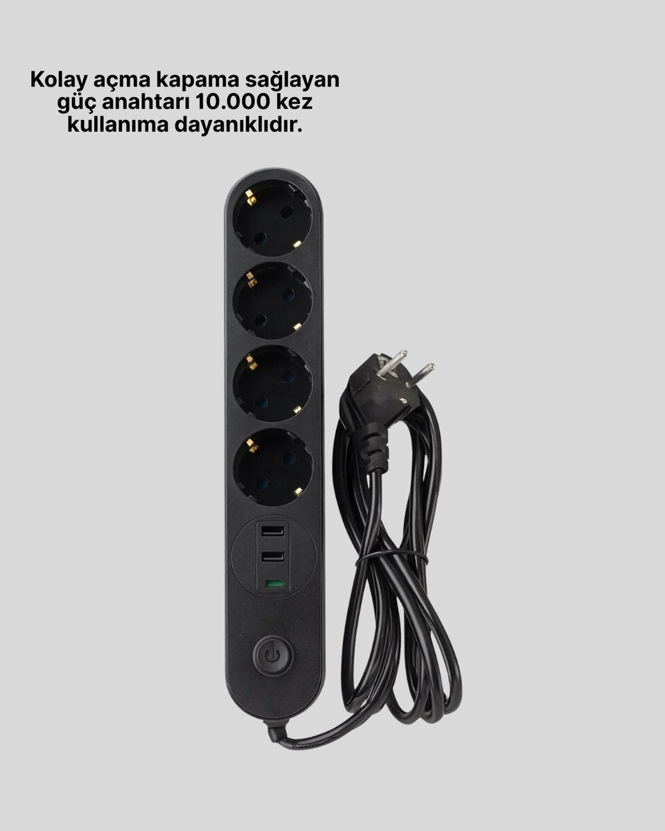 Akım Korumalı Çoklu Priz 4’lü 2 USB 1 Type-C 2500W Güçlü Tasarım