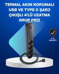 Akıllı Akım Dengelemeli 4’lü Çoklu Priz Type-C ve USB Çıkışlı