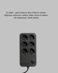 USB Type-C Destekli Termal Korumalı 6’lı Uzatma Priz 10A 2m