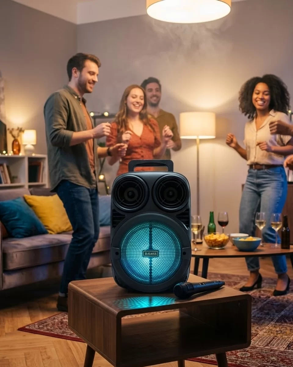 Bluetooth Taşınabilir Karaoke Hoparlör 6.5 İnç Mikrofonlu RGB Işıklı USB TF Kart Destekli