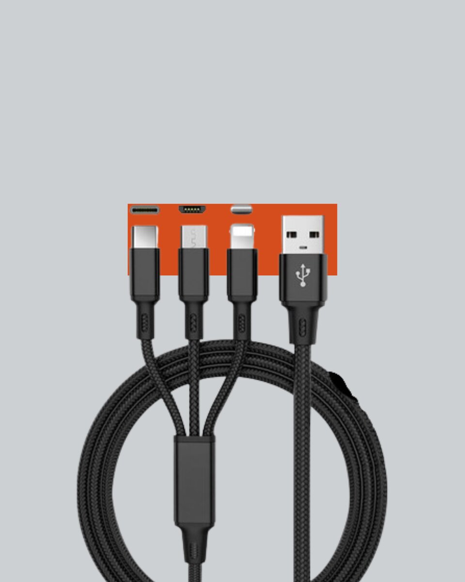 3’ü 1 Arada Hızlı Şarj Kablosu – iOS Android Type-C Uyumlu