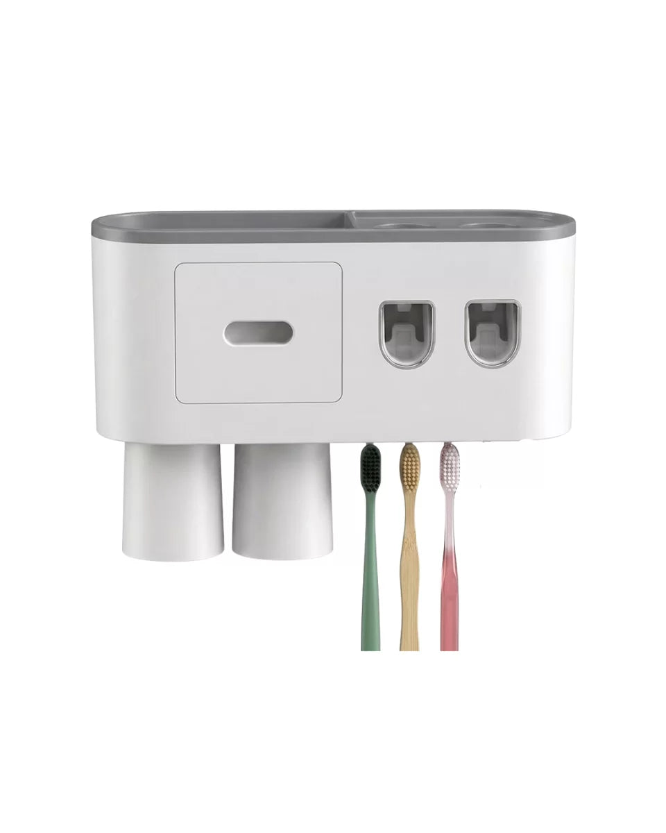 Çift Dispenserli Diş Macunu Sıkacağı 6 Fırçalık Bardaklı Banyo Organizer