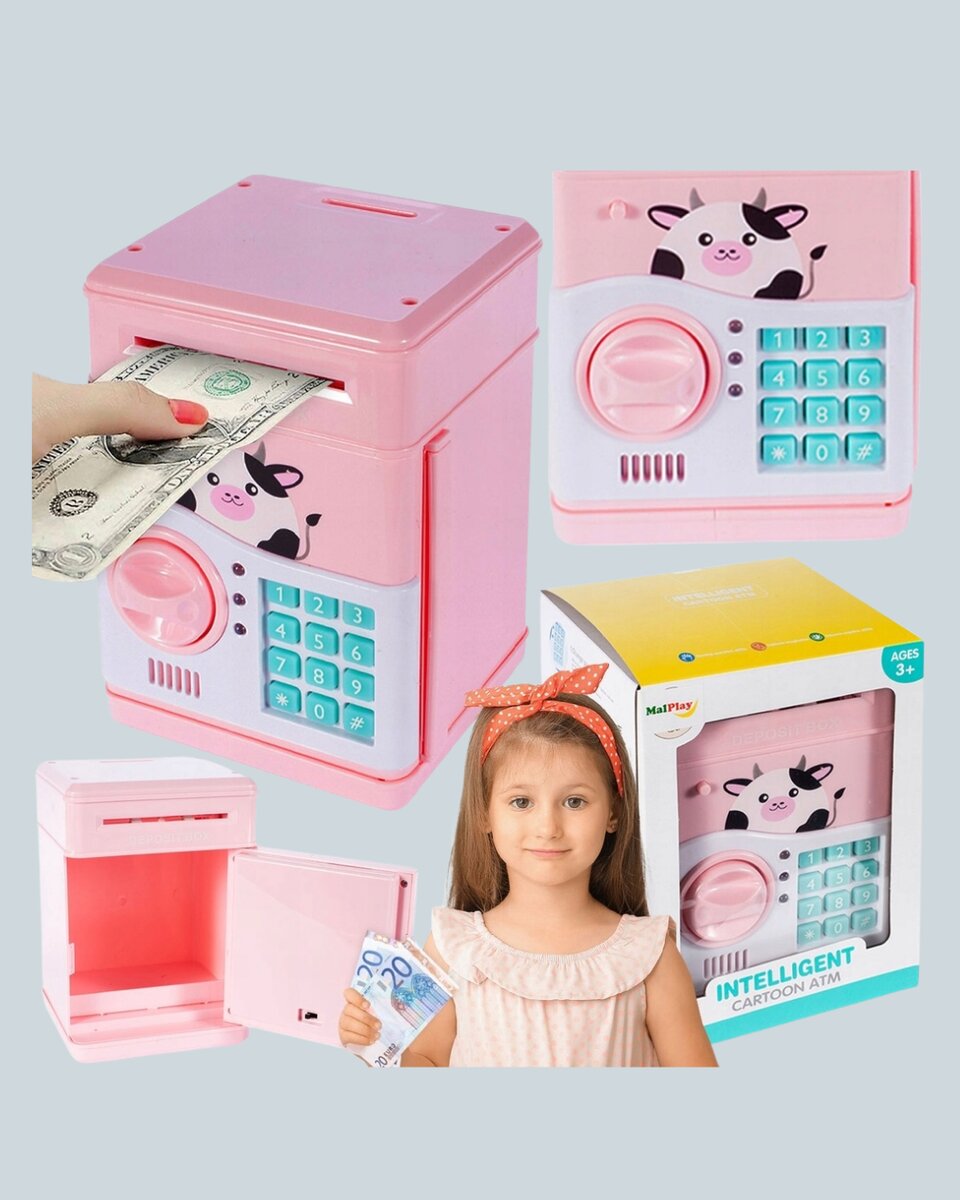 Çocuklar İçin Pembe ATM Görünümlü Elektronik Kumbara