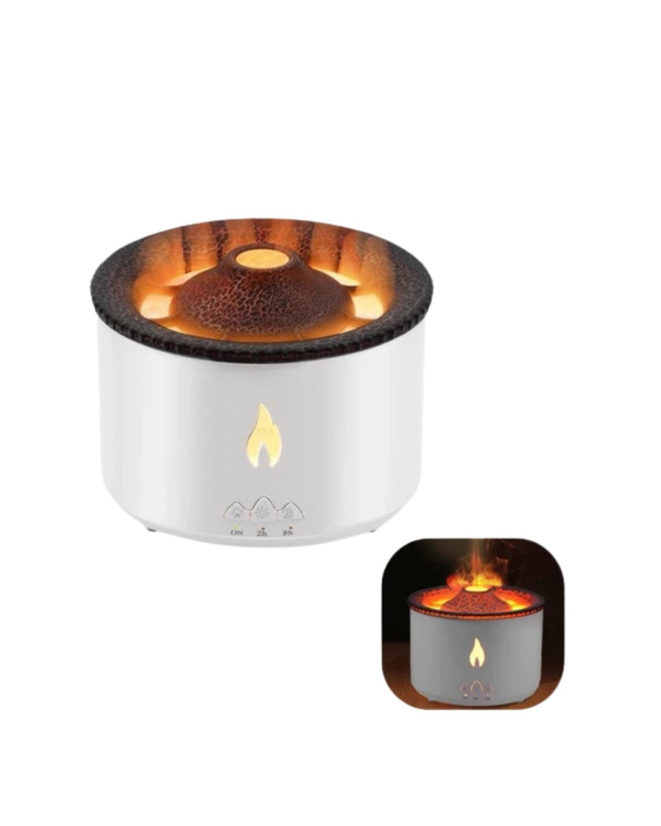 Alev ve Volkan Efektli Ultrasonik Aroma Difüzörü LED Gece Lambalı Hava Nemlendirici