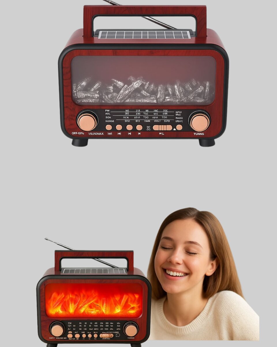 Şömine Alev Işıklı Solar Bluetooth Hoparlör – 7W Güçlü Ses FM Radyo