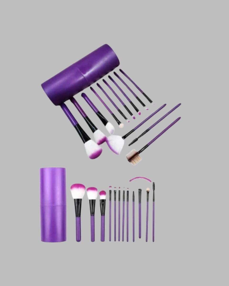 Ergonomik Saplı Fiber Kıllı 12'li Makyaj Fırça Takımı Göz ve Ten Makyajı İçin Uygun