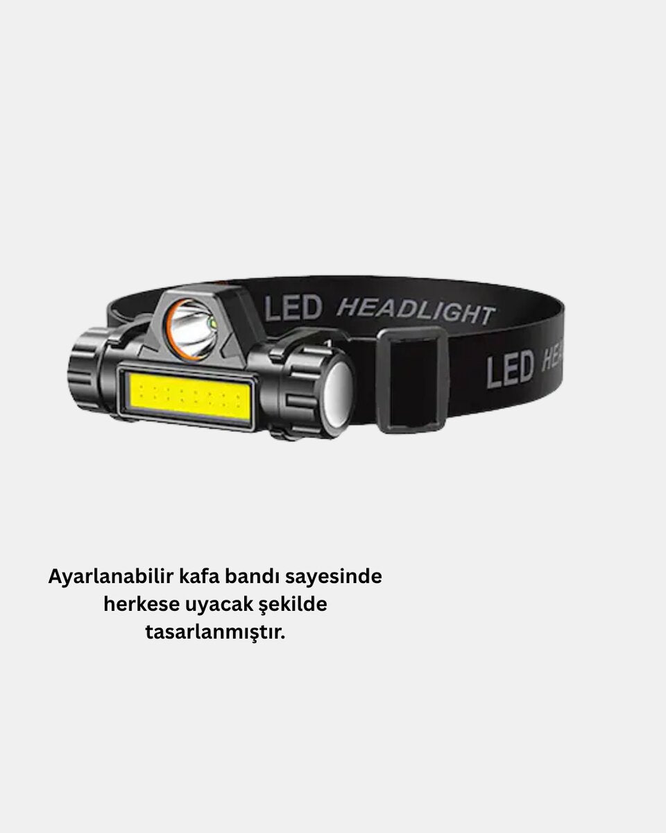 Profesyonel Şarjlı LED Kafa Lambası – Uzun Mesafe + Ortam Aydınlatması