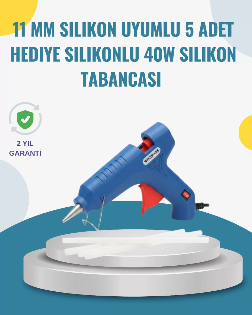 5 Silikon Hediyeli 40W Sıcak Silikon Tabancası Pratik Güçlü Kullanım