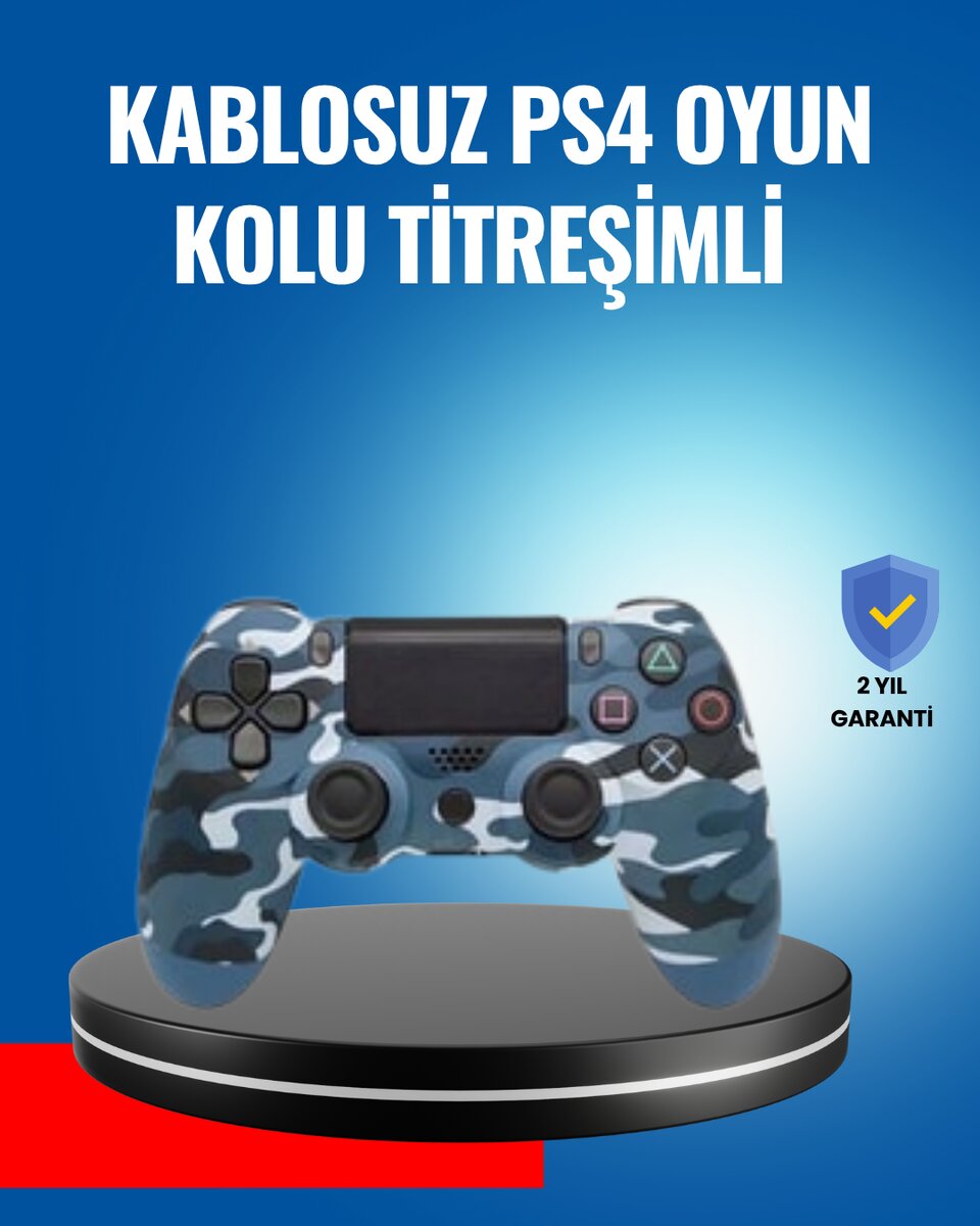 Bluetooth Kablosuz PS4 Gamepad Çift Motorlu Siyah Controller