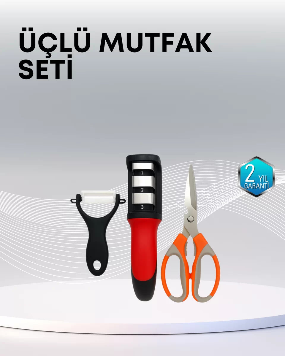 Çok Fonksiyonlu Mutfak Makas Seti – 3 Makas Bileyici ve Soyacak Dahil